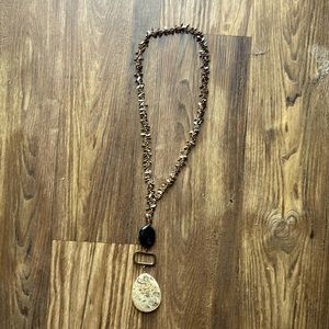Anthropologie Long Gd and Stone Necklace
